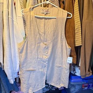 Free People Cream Button-Front Linen-Blend Vest